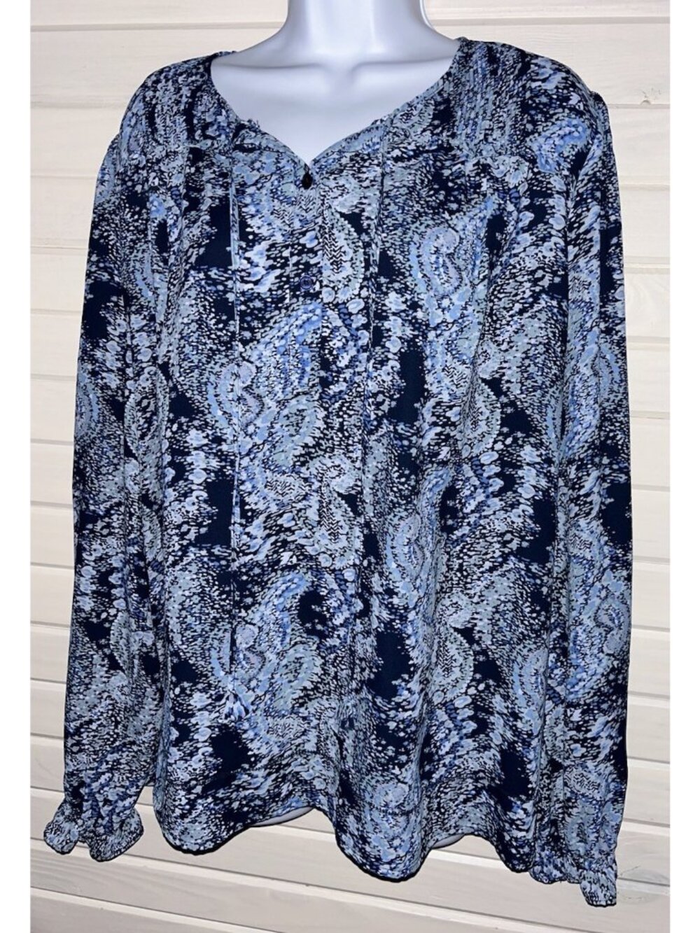 Joie Sz LARGE Blue Parisian Paisley Elastic Cuff Peasant Blouse EUC